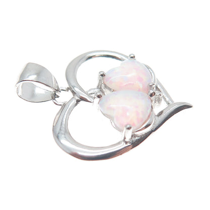 925 Sterling Silver Real Opal Gemstone Open Heart Pendant
