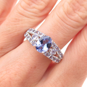 925 Sterling Silver Real Oval & Round-Cut Tanzanite Ring Size 8