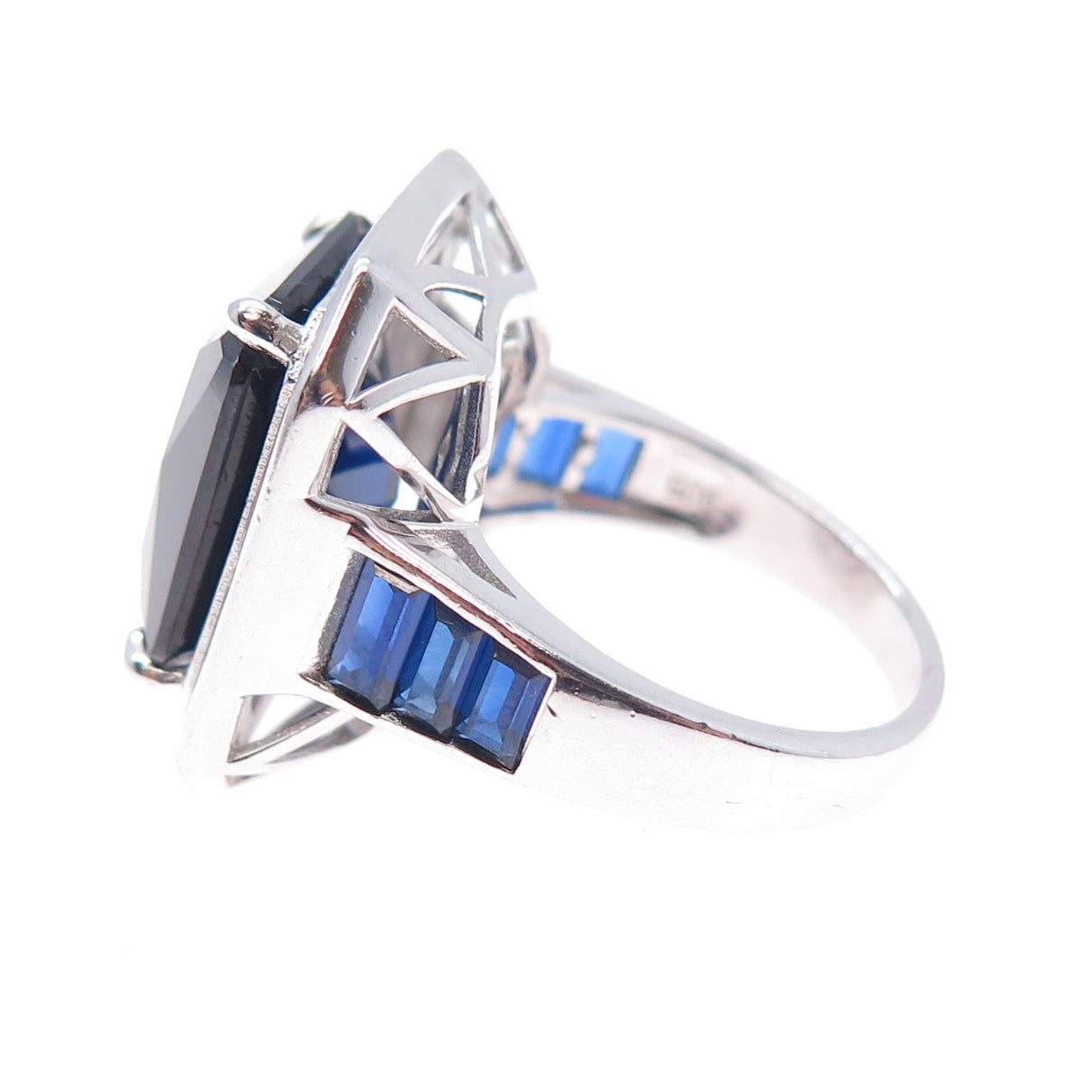 925 Sterling Silver Lab-Created Sapphire & Real White Topaz Ring Size 7