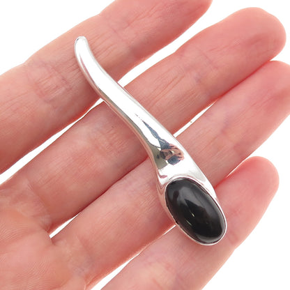 925 Sterling Silver Vintage Mexico Real Black Onyx Modernist Pin Brooch