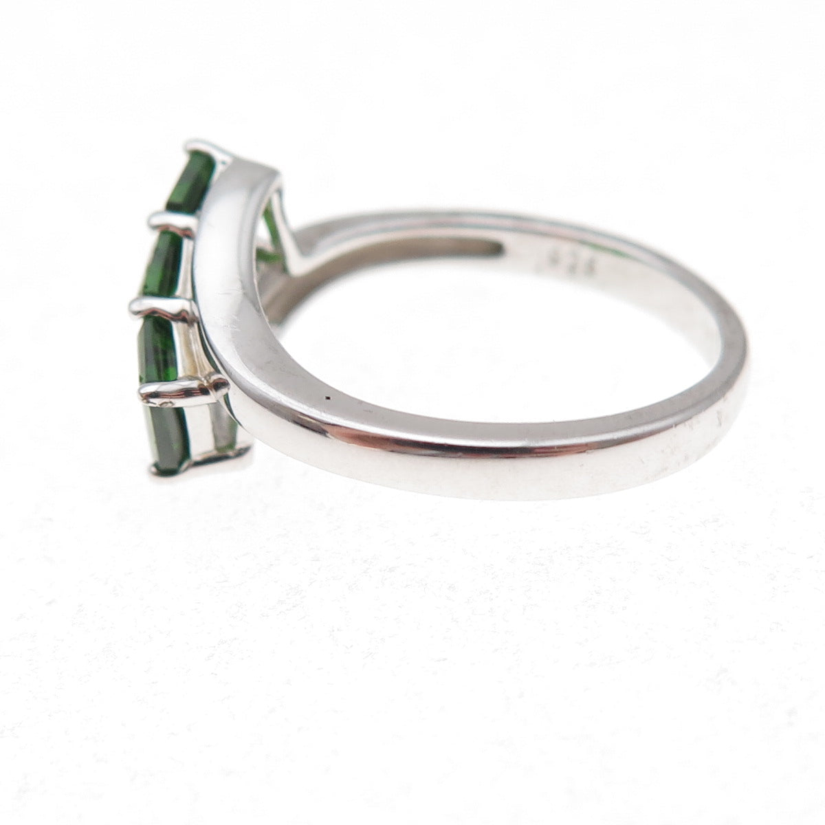 925 Sterling Silver Real Emerald-Cut Peridot Bypass Ring Size 8