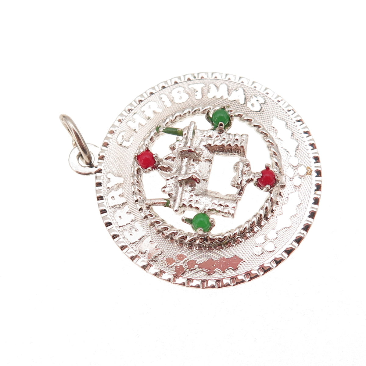 Mark Mercy 925 Sterling Silver Vintage Rhinestone Merry Christmas Charm Pendant