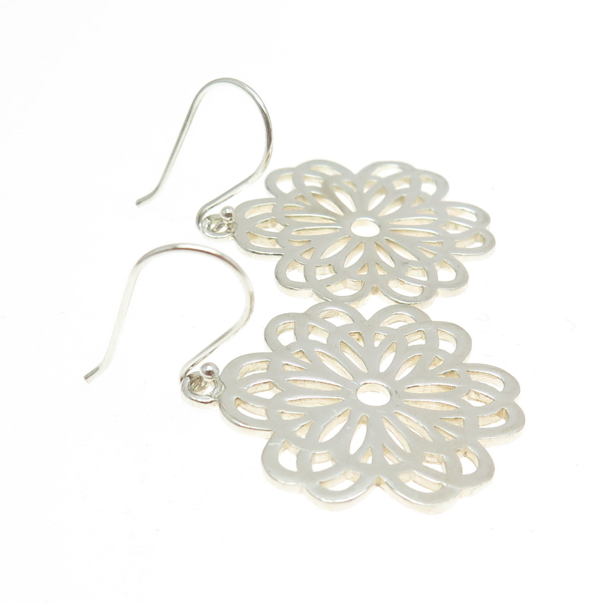 925 Sterling Silver Floral Dangling Earrings