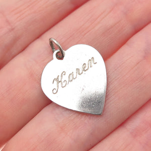 WELLS 925 Sterling Silver Vintage Engraved Karen Heart Mini Charm Pendant