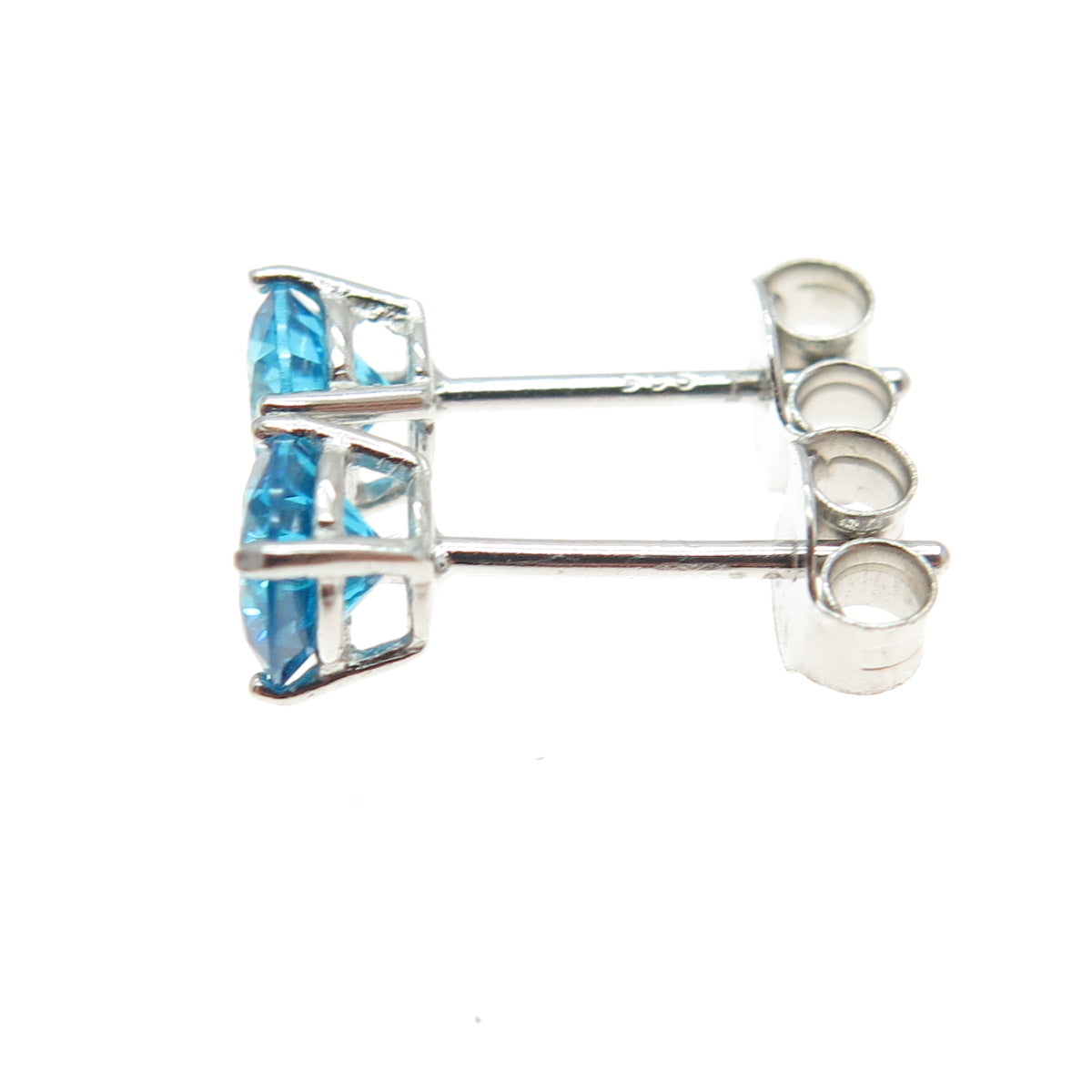 925 Sterling Silver Blue Round-Cut Shaped C Z Stud Earrings