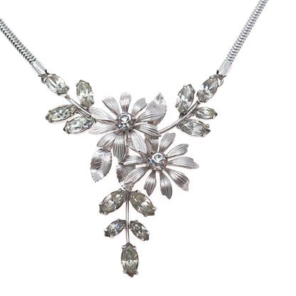 KREMENTZ 925 Sterling Silver Vintage Rhinestone Flower Snake Chain Necklace 16"