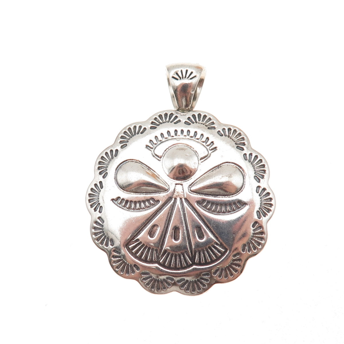 Shube Old Pawn 925 Sterling Silver Vintage Southwestern Angel Concho Pendant