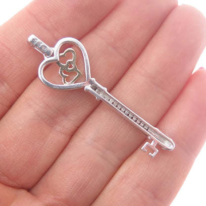 925 Sterling Silver 14K Gold Real Diamond Couple Heart Key Charm Pendant