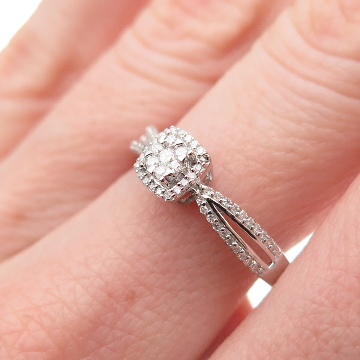 Sun 925 Sterling Silver Real Round-Cut Diamond Engagement Ring Size 7