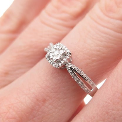 Sun 925 Sterling Silver Real Round-Cut Diamond Engagement Ring Size 7