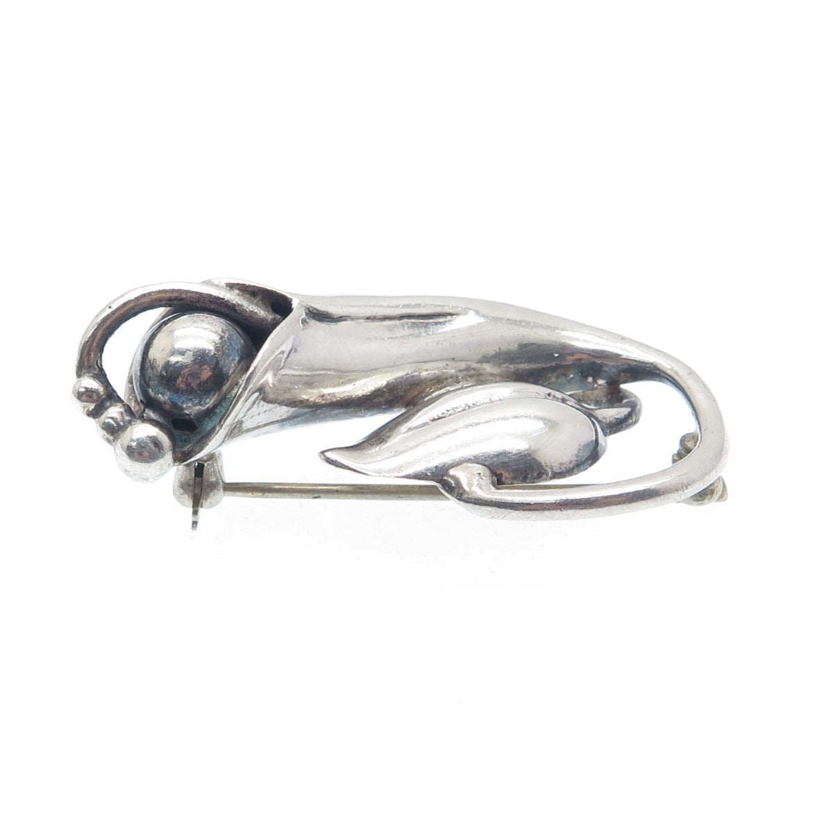 925 Sterling Silver Vintage Modernist Flower Oxidized Pin Brooch