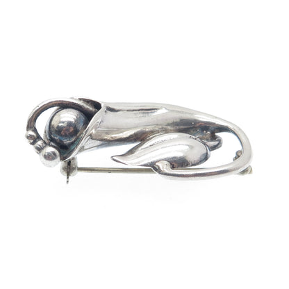 925 Sterling Silver Vintage Modernist Flower Oxidized Pin Brooch