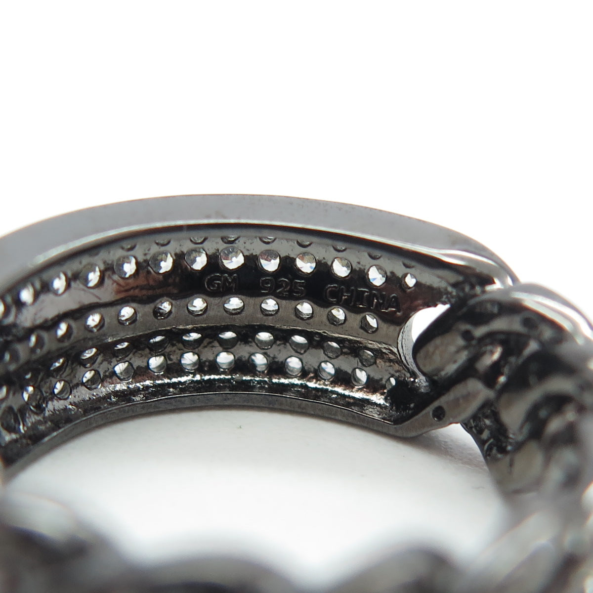 925 Sterling Silver Pave C Z Cuban Chain Band Ring Size 7