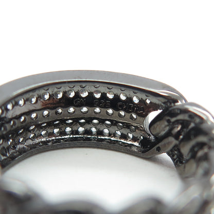 925 Sterling Silver Pave C Z Cuban Chain Band Ring Size 7