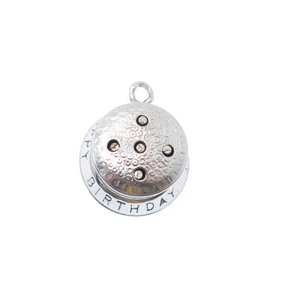 925 Sterling Silver Antique Happy Birthday To You Cake Minimalist Charm Pendant