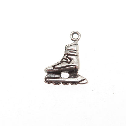 925 Sterling Silver Vintage Rollerblade Skate Oxidized Mini Charm Pendant