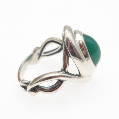 Carolyn Pollack Sterling Vintage Real Green Chalcedony Modernist Ring Size 10
