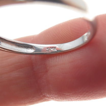 925 Sterling Silver Real Round-Cut Diamond & Oval-Cut Emerald Ring Size 7.75