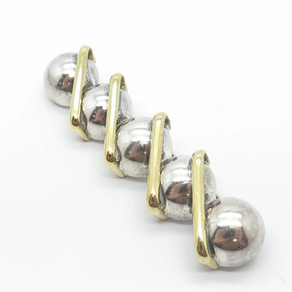 925 Sterling Silver 2-Tone Vintage Mexico Bar & Bead Pin Brooch