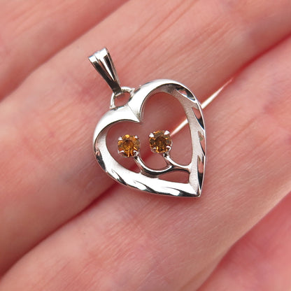 925 Sterling Silver Vintage Rhinestone Heart Mini Charm Pendant