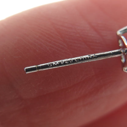 925 Sterling Silver Heart-Cut Blue C Z Stud Earrings