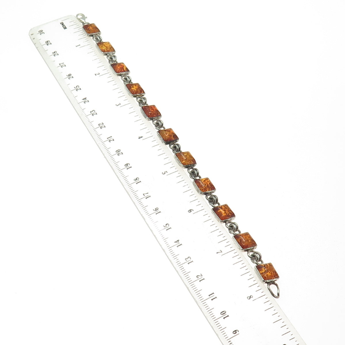 925 Sterling Silver Vintage Real Baltic Amber Tennis Link Bracelet 8"