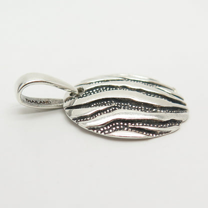 925 Sterling Silver Dotted & Stripped Design Round Pendant