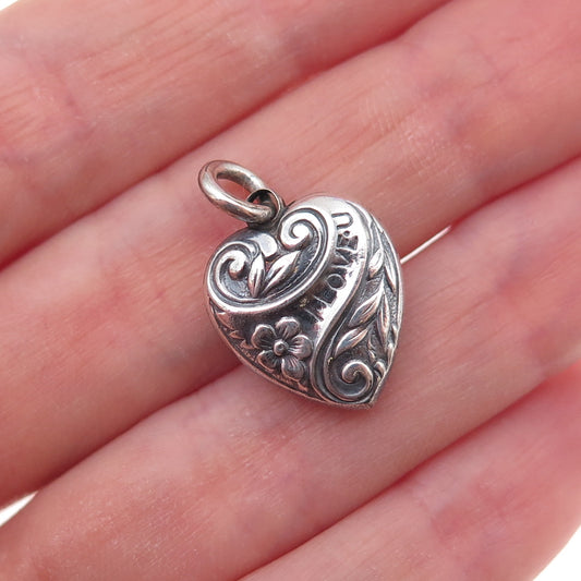925 Sterling Silver Antique Art Deco I Love You Heart Chatelaine Charm Pendant