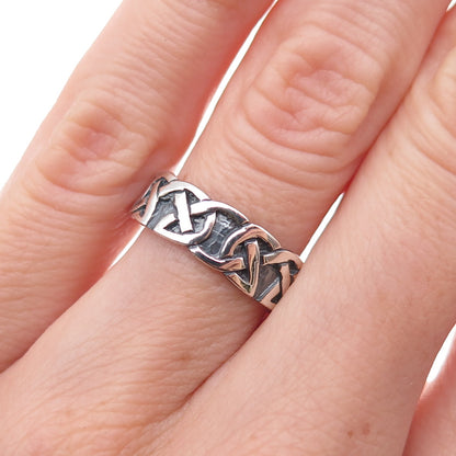 925 Sterling Silver Vintage Celtic Knot Oxidized Band Ring Size 6.25