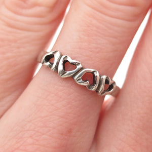 925 Sterling Silver Vintage Heart Link Oxidized Band Ring Size 7