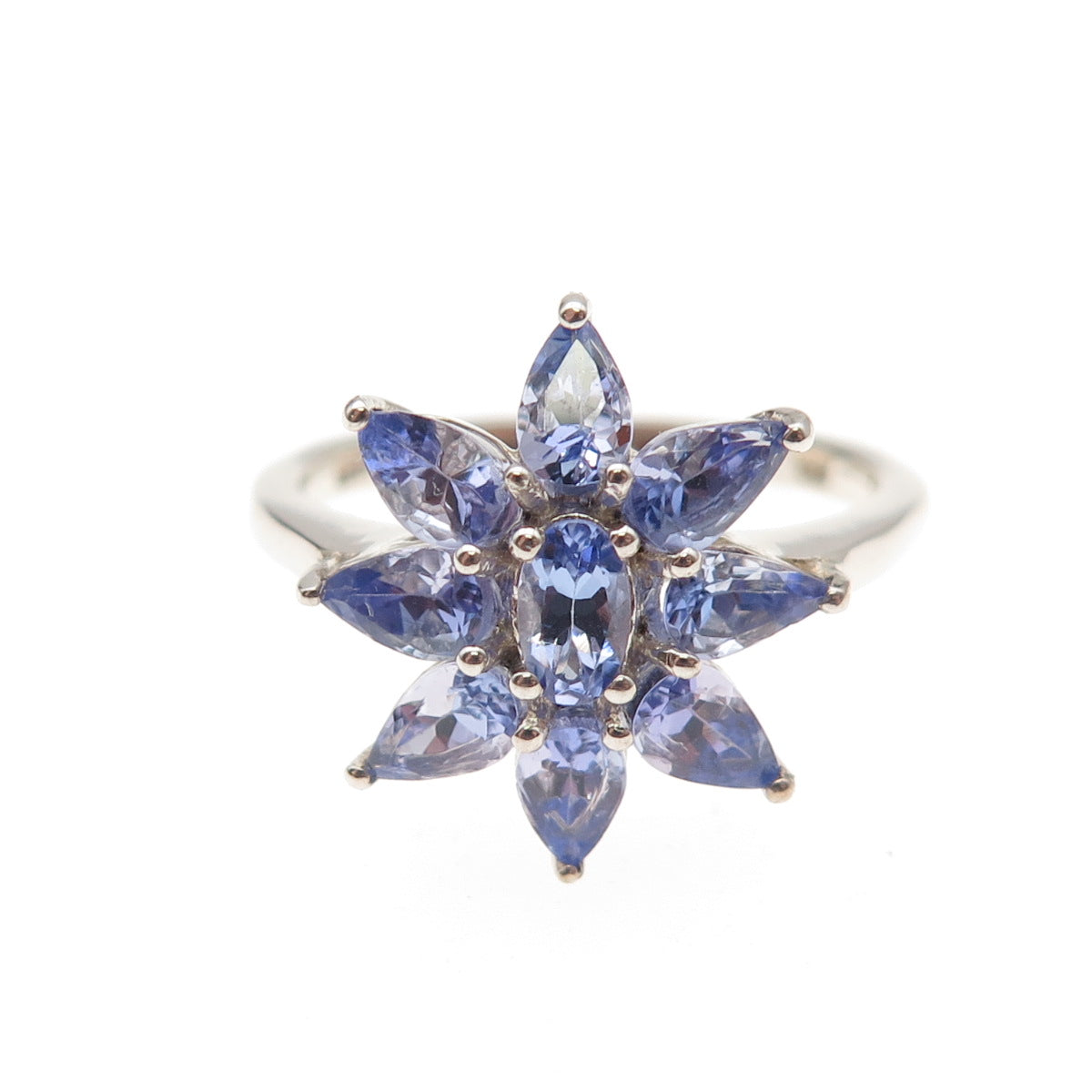 Chuck Clemency 925 Sterling Silver Real Tanzanite Floral Ring Size 8