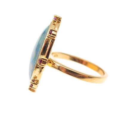 Dasan 925 Sterling Silver Gold Plated Real Opal & Amethyst Mosaic Ring Size 6