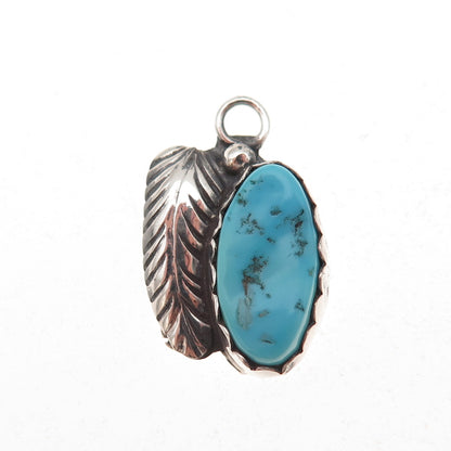 Old Pawn 925 Sterling Silver Vintage Southwestern Turquoise Feather Pendant