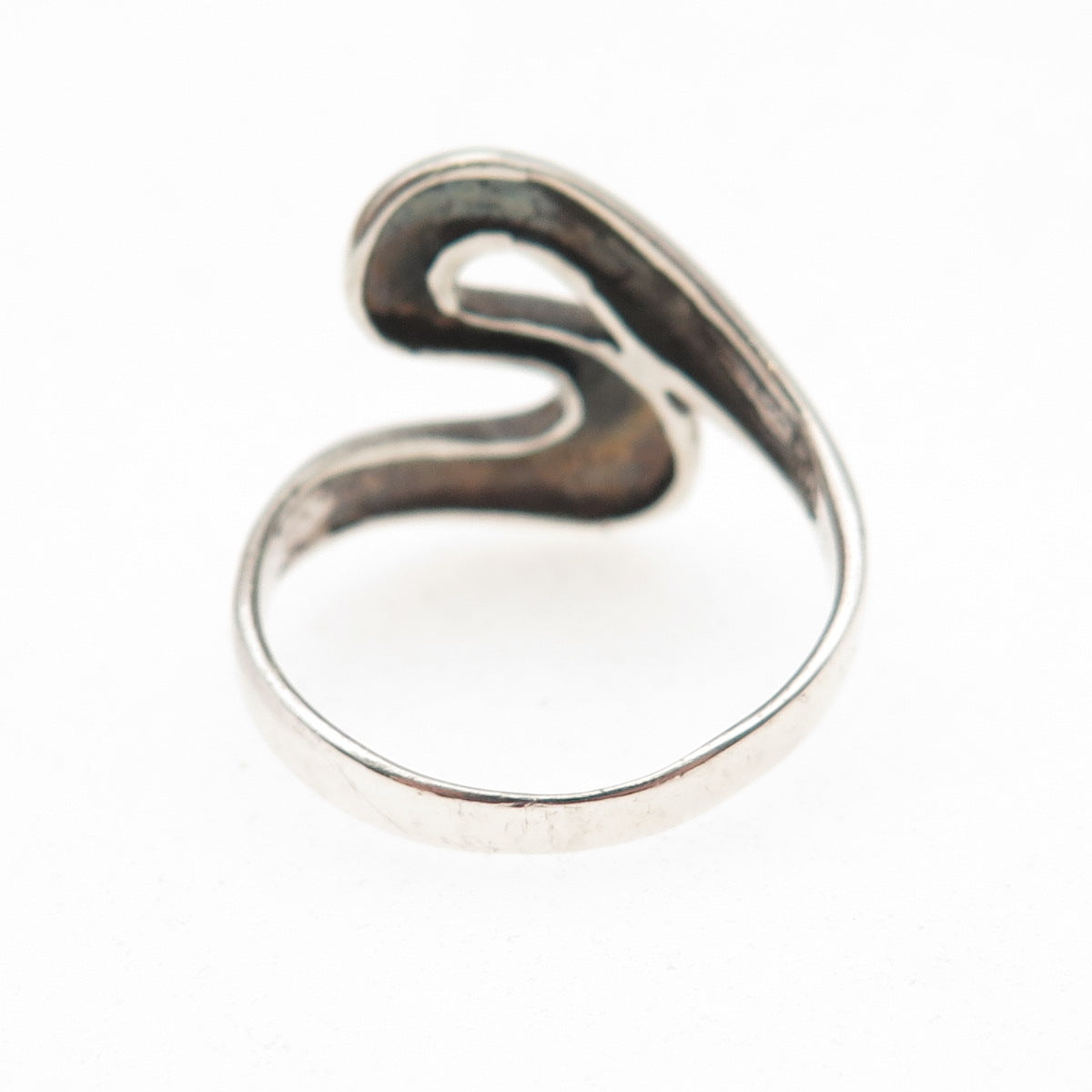 925 Sterling Silver Vintage Modernist Zig Zag Oxidized Ring Size 7.75
