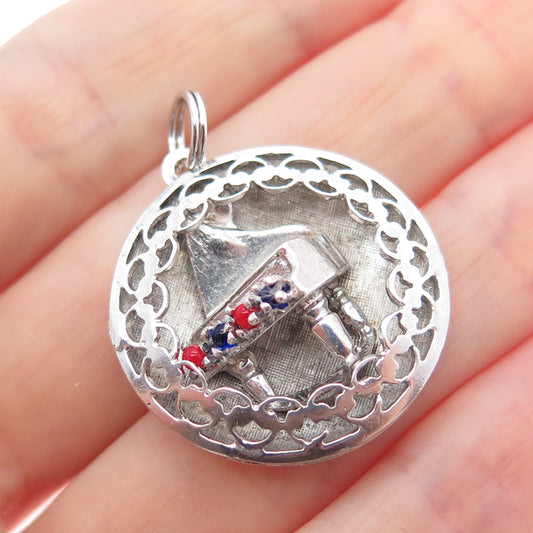 925 Sterling Silver Vintage Multi-Color Glass Grand Piano Charm Pendant