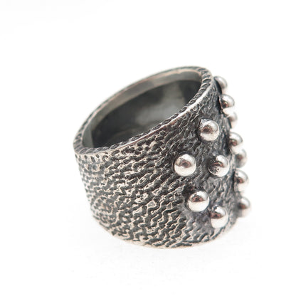925 Sterling Silver Vintage Modernist Beaded Oxidized Ring Size 6.25