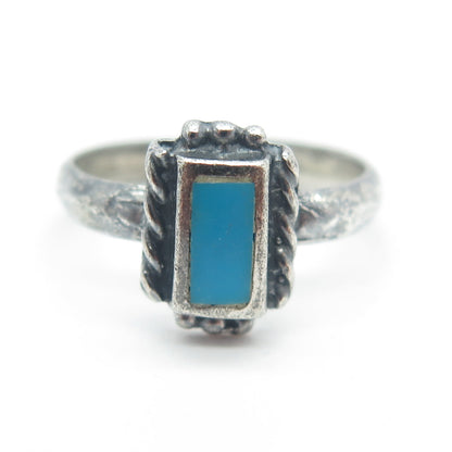 925 Sterling Silver Vintage Real Turquoise Gemstone Ring Size 7