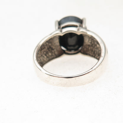 925 Sterling Silver Vintage Real Oval-Cut Sapphire Modernist Ring Size 6