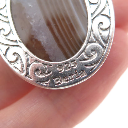BERIA 925 Sterling Silver Vintage Real Agate Granulated Oxidized Charm Pendant