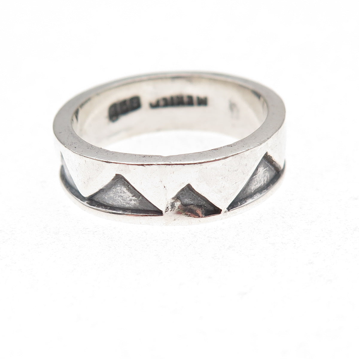 925 Sterling Silver Vintage Mexico Modernist Zig Zag Oxidized Band Ring Size 8