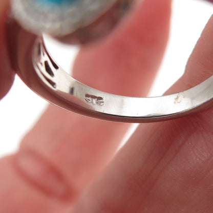 Chuck Clemency 925 Sterling Silver Real Turquoise & White Topaz Ring Size 8.25