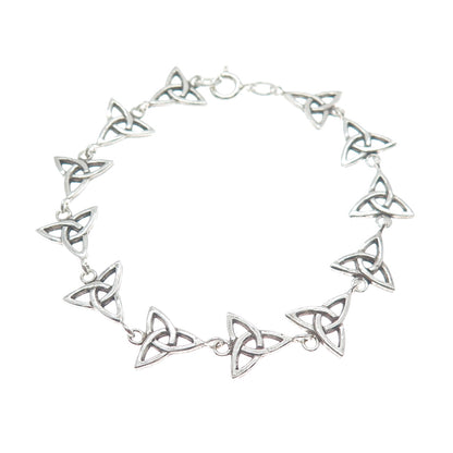 925 Sterling Silver Vintage Triquetra Celtic Link Bracelet 6.75"