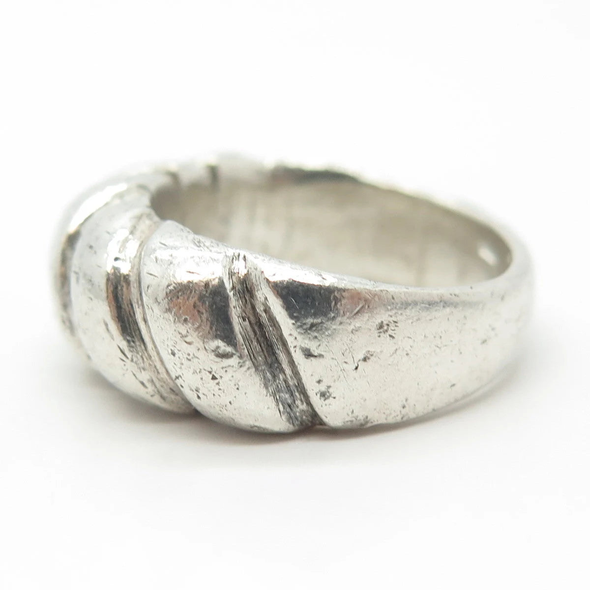 925 Sterling Silver Vintage Ribbed Rope Ring Size 8.5