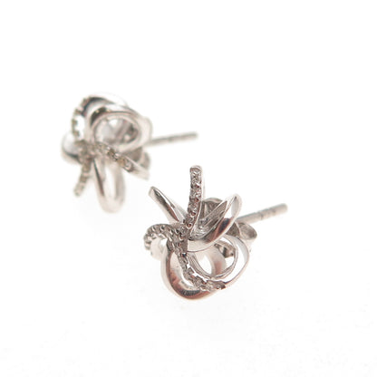 925 Sterling Silver Real Round-Cut Diamond Floral Stud Earrings
