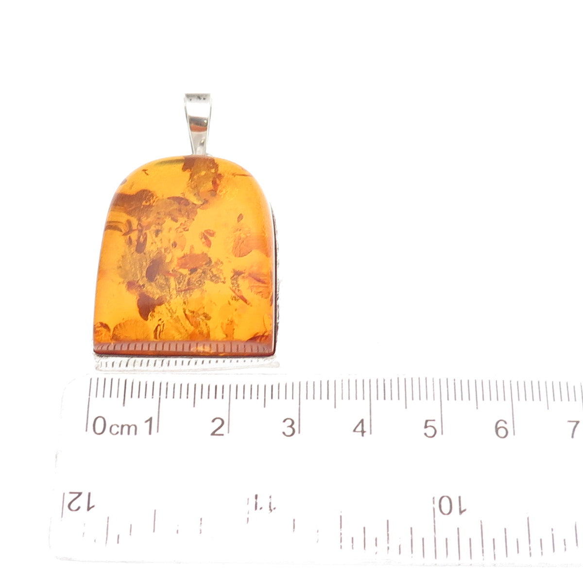 925 Sterling Silver Vintage Real Amber Modernist Pendant