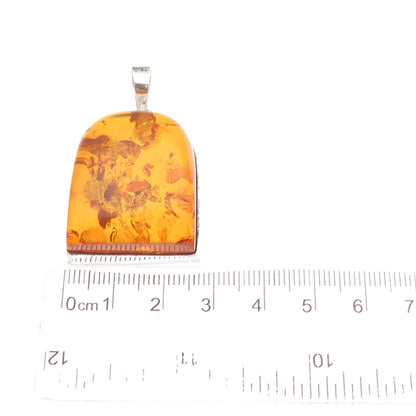 925 Sterling Silver Vintage Real Amber Modernist Pendant
