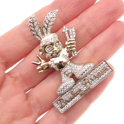 925 Sterling Silver Gold Plated Round-Cut C Z Broken Arrow Culture Slide Pendant