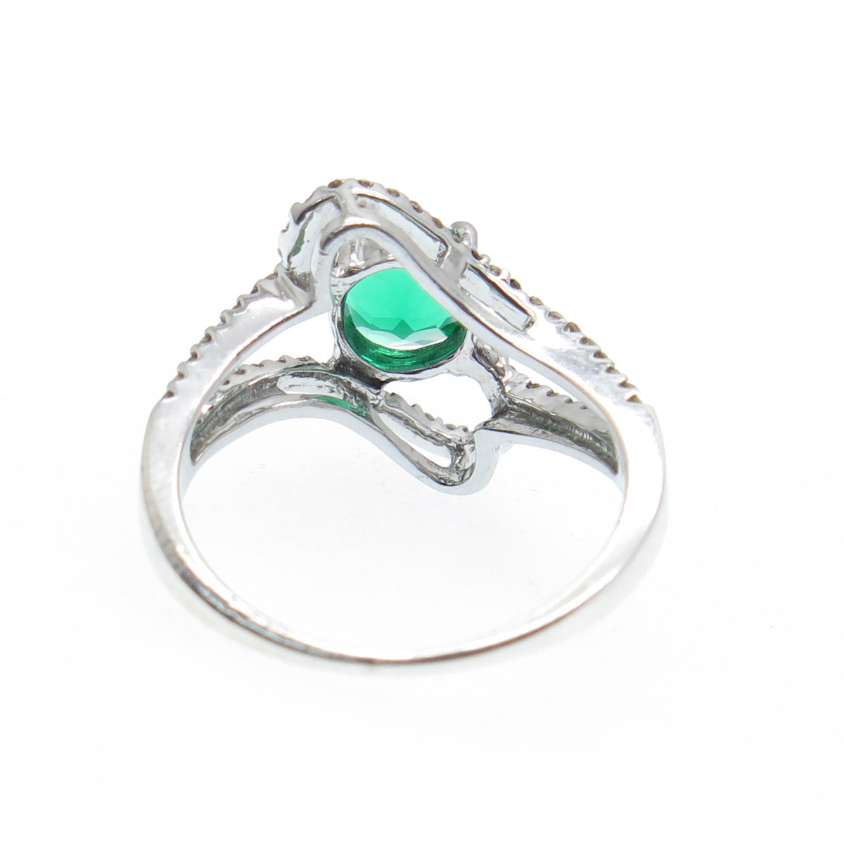 925 Sterling Silver Real Round-Cut Diamond & Chrome Diopside Ring Size 7.5