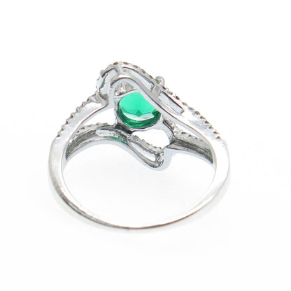 925 Sterling Silver Real Round-Cut Diamond & Chrome Diopside Ring Size 7.5