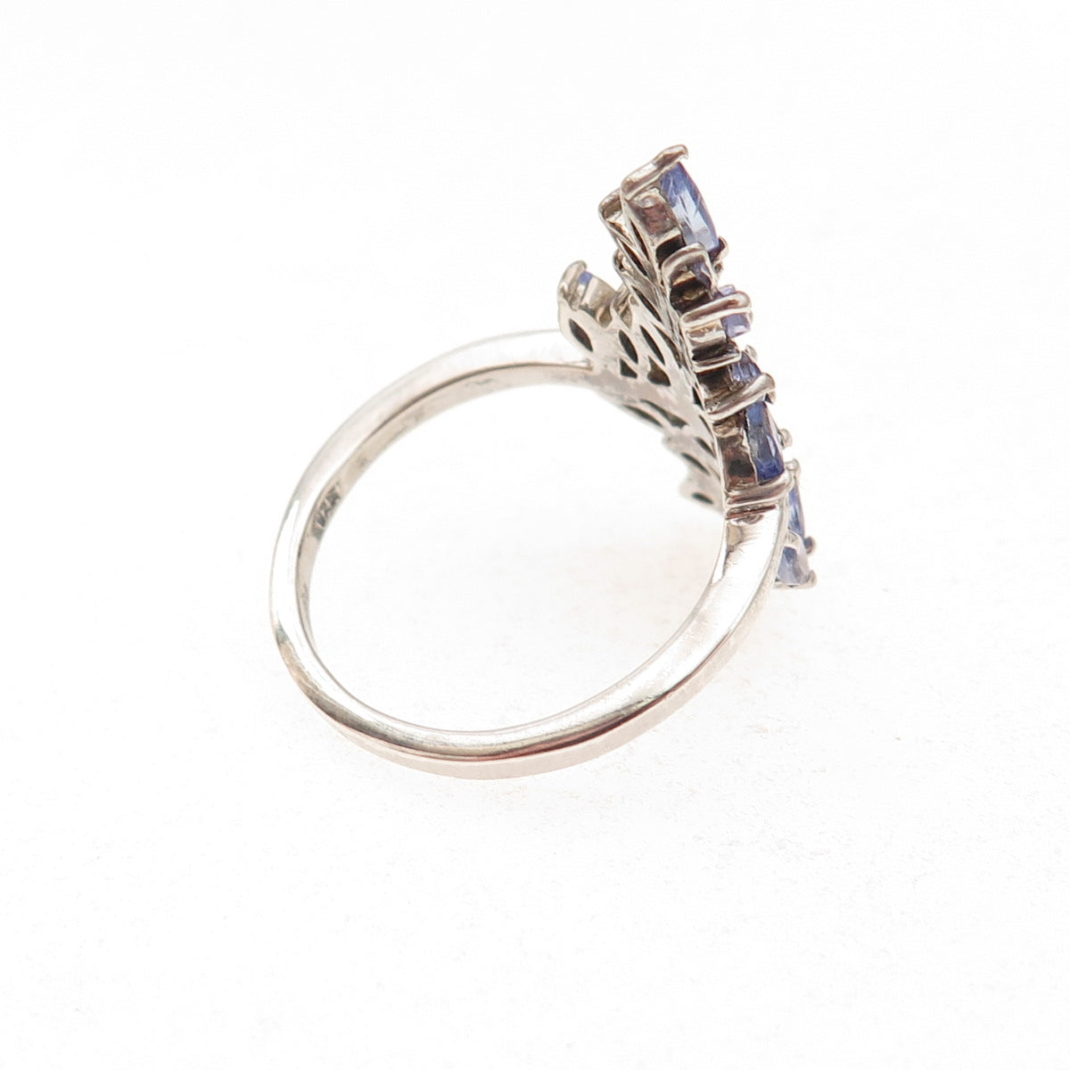 Chuck Clemency Sterling Silver Real Marquise-Cut Tanzanite Floral Ring Size 8
